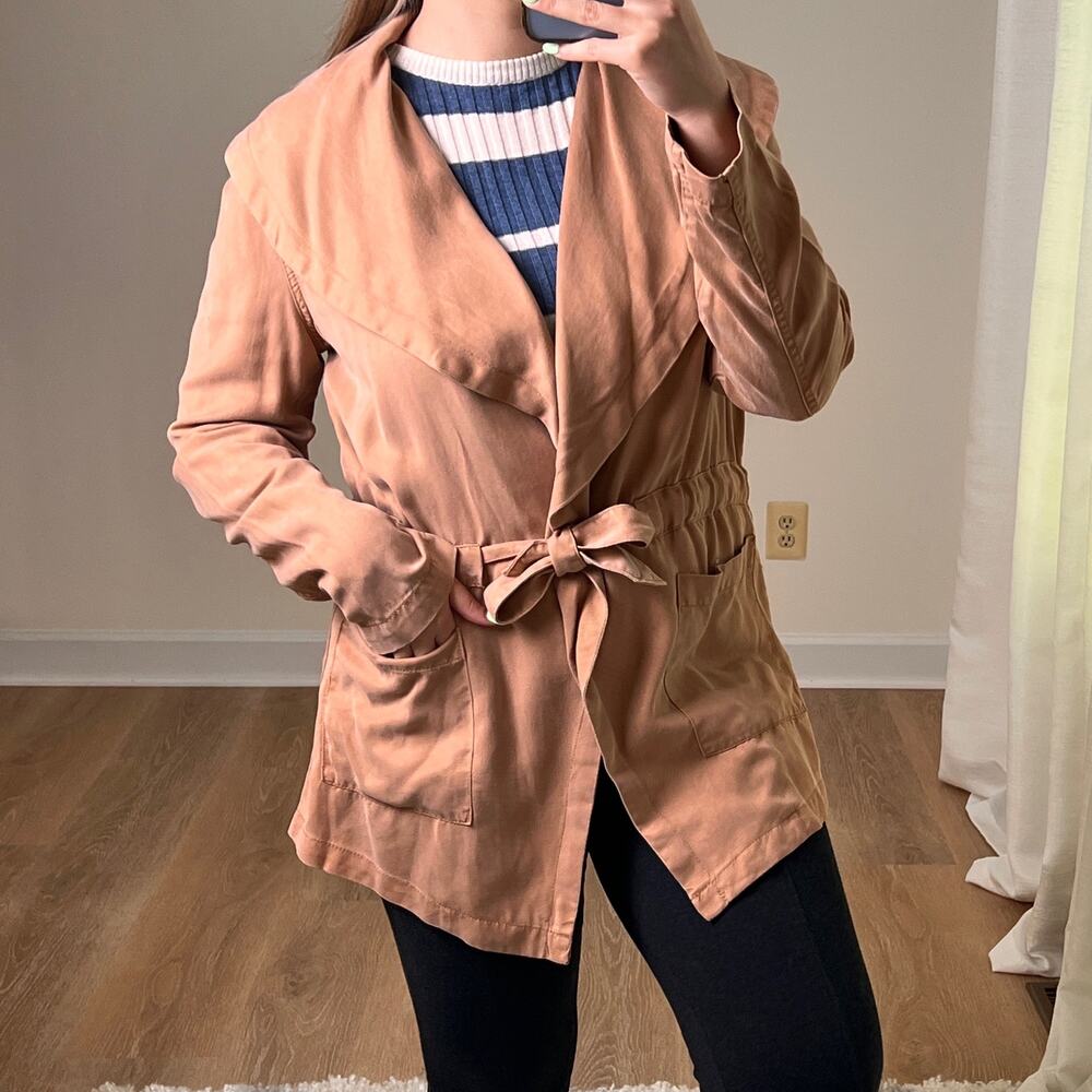 NEW Max Jeans Lightweight Belted Shawl Collar Jacket M Light Almond Tan